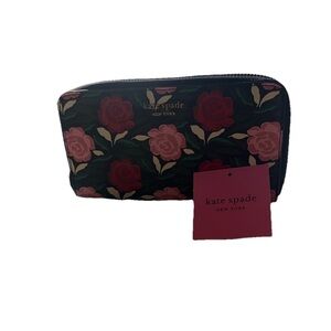Kate Spade Black Wallet with Red and Pink Floral Design